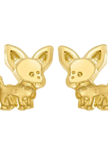 10KT Gold Chihuahu Puppy Dog Stud Earrings with Screwbacks