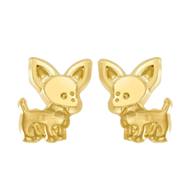 10KT Gold Chihuahu Puppy Dog Stud Earrings with Screwbacks