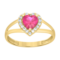 10KT Gold Red Heart Ring CZ