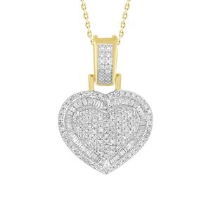 LADIES HEART PENDANT 1/2 CT ROUND/BAGUETTE DIAMOND 10K YELLOW GOLD. CHAIN NOT INCLUDED