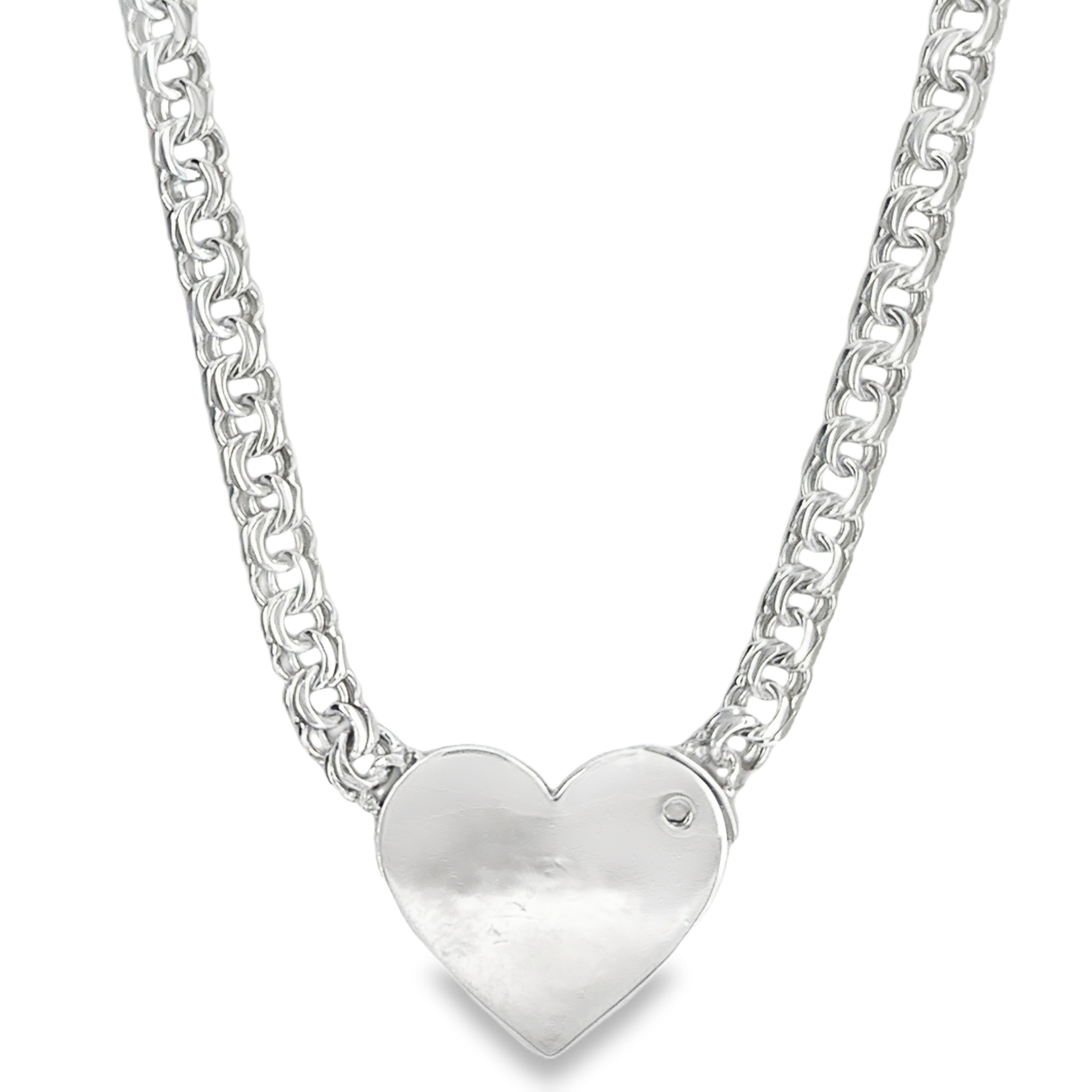 Sterling Silver 6MM Chino Link Big Heart Chain 20 Inches FREE LETTER E