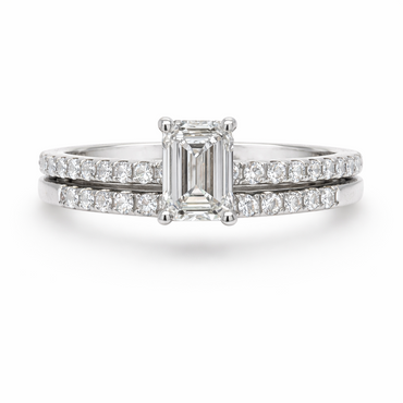 1.52CTTW Lab-Created Emerald Cut Diamond Engagement Ring and Wedding B
