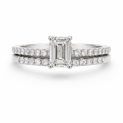 1.52CTTW Lab-Created Emerald Cut Diamond Engagement Ring and Wedding B