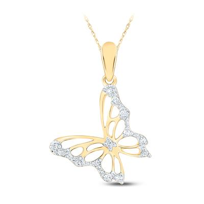 10k Yellow Gold Round Diamond Butterfly Pendant 1/20 Cttw