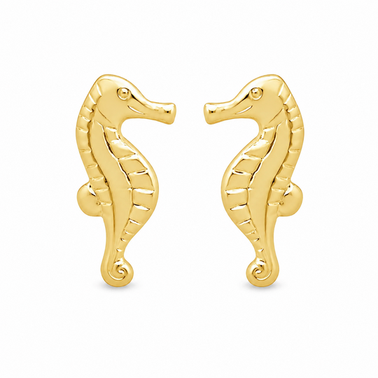 10KT Gold Seahorse Stud Earrings with Screwbacks
