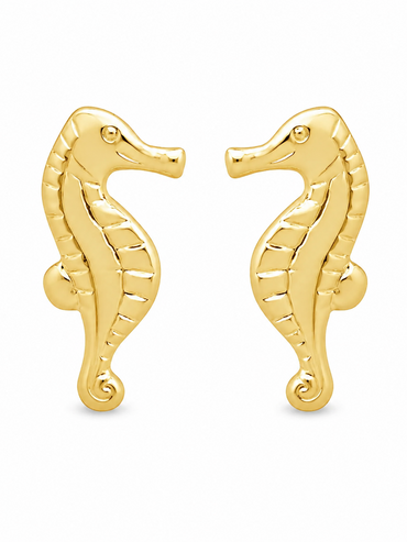 10KT Gold Seahorse Stud Earrings with Screwbacks
