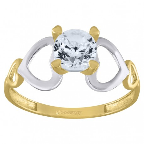 10kt Two-Tone Gold Womens Round Cubic Zirconia Heart Engagement Ring