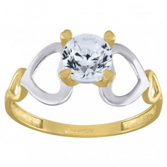 10kt Two-Tone Gold Womens Round Cubic Zirconia Heart Engagement Ring