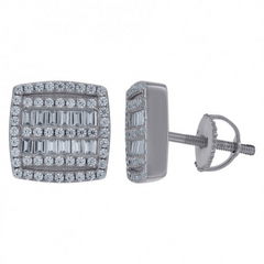 925 Sterling Silver Unisex Baguette Cubic-Zirconia Square Fashion Stud Earrings