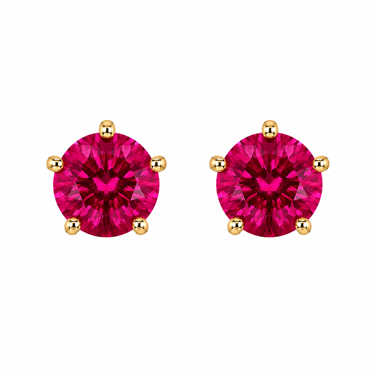 10KT Gold 5MM Ruby CZ July Birthstone Stud Earrings with Screwback Bal