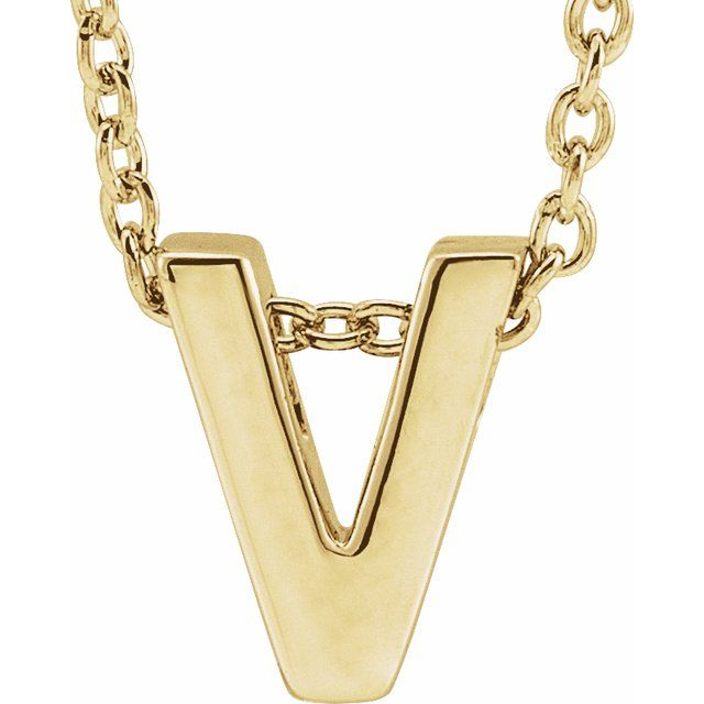 10KT Yellow Gold Initial V Necklace 17+1 Inches