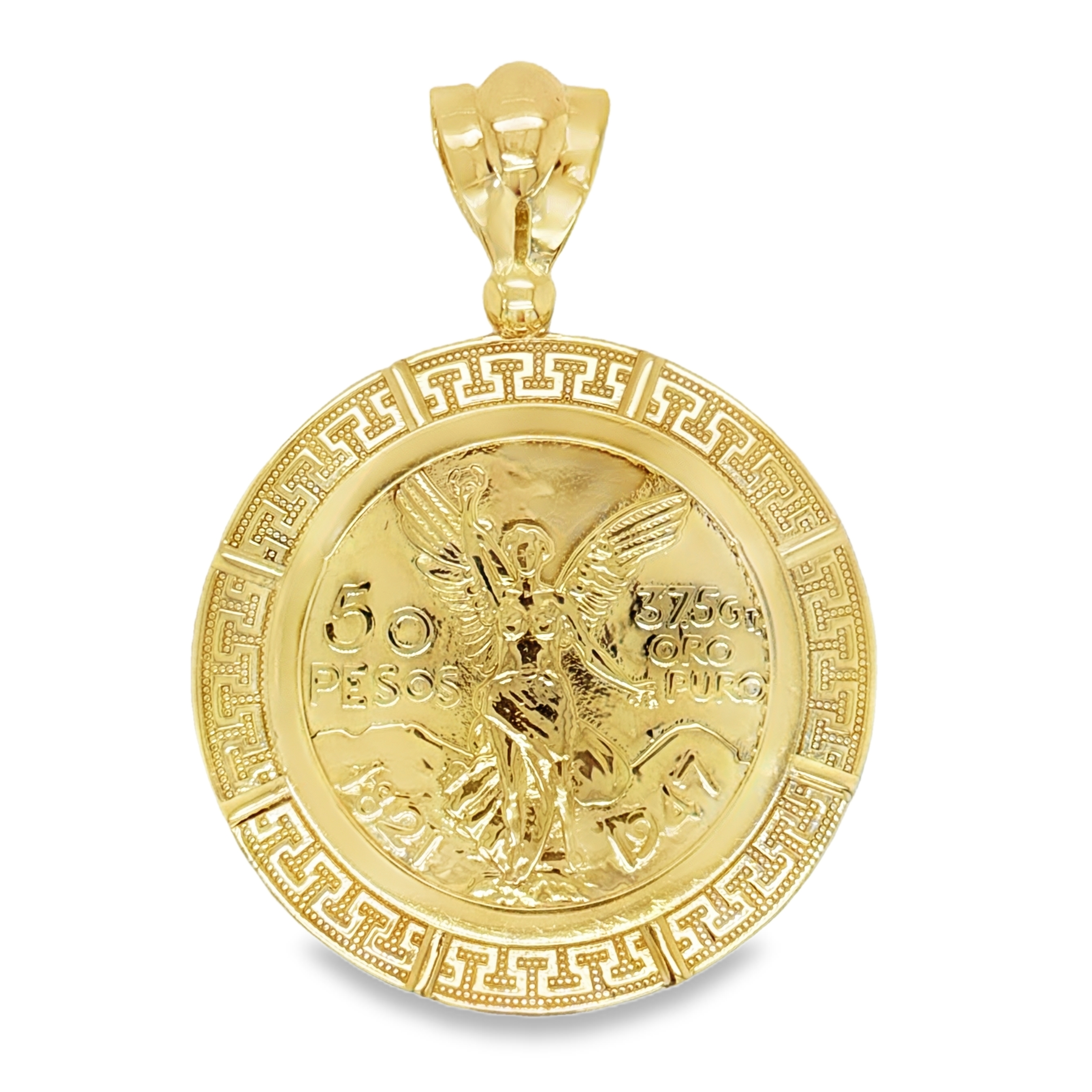 10KT Gold Greek Centenario Bezel with 10KT Gold Coin. Regular Size.