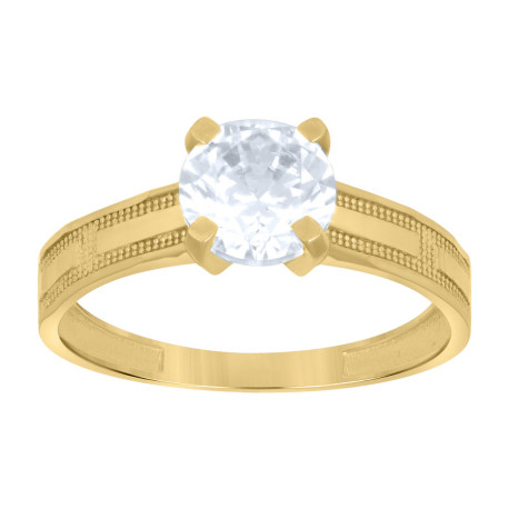 10kt Yellow Gold Womens Cubic-Zirconia Bridal Engagement Ring