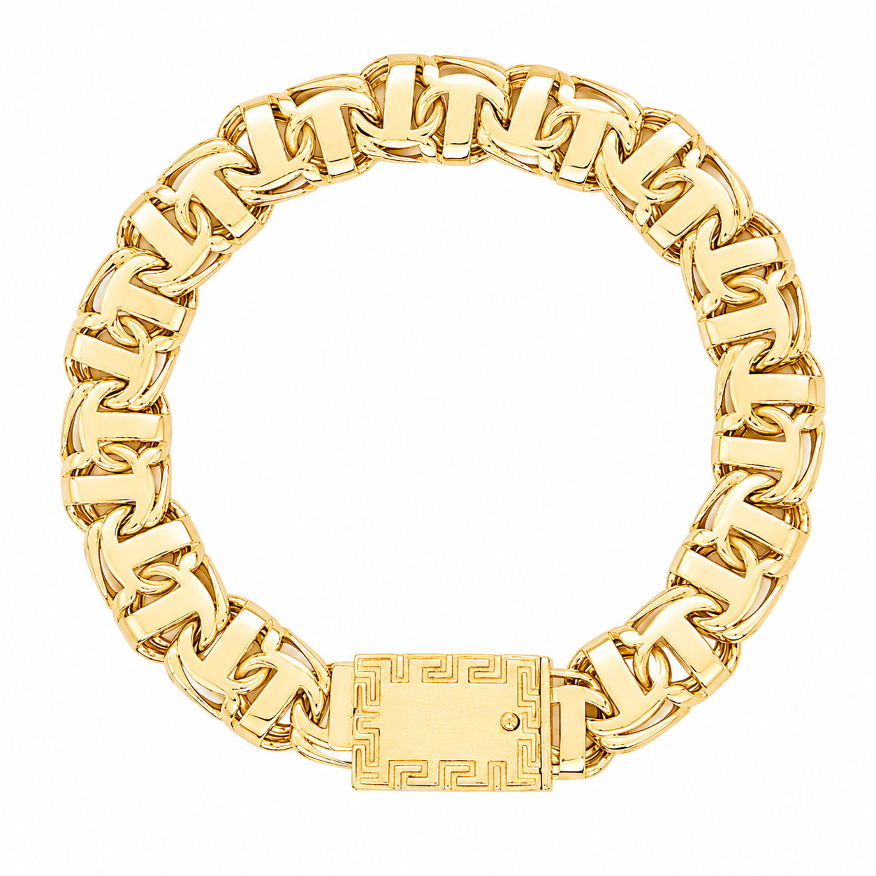 10KT Gold 12MM Chino Bar Bracelet with Greek Border 8.5 Inches (Free E
