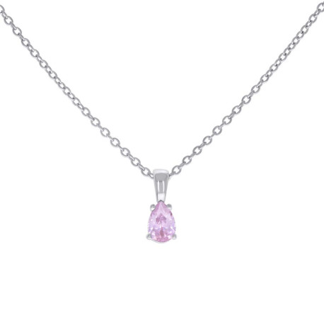 925 Sterling Silver Womens Pink Pear Cubic-Zirconia Tear Drop Charm Necklace Size 16 + 2 Inches
