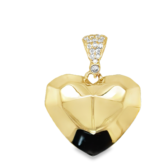 10KT GOLD PUFF HEART PENDANT WITH CZ ON BAIL