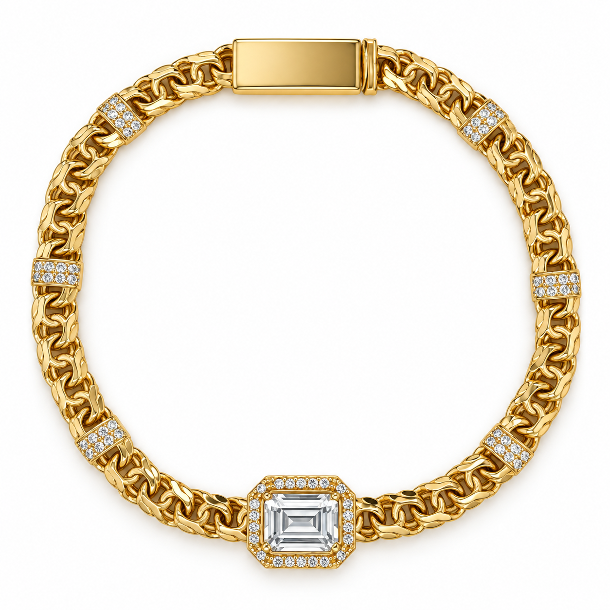10KT Gold 5MM Chino Monaco Bracelet with CZ Accented Bars and Emerald
