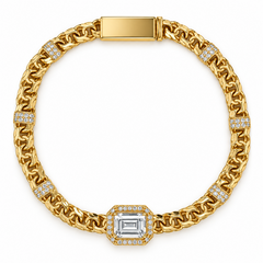 10KT Gold 5MM Chino Monaco Bracelet with CZ Accented Bars and Emerald