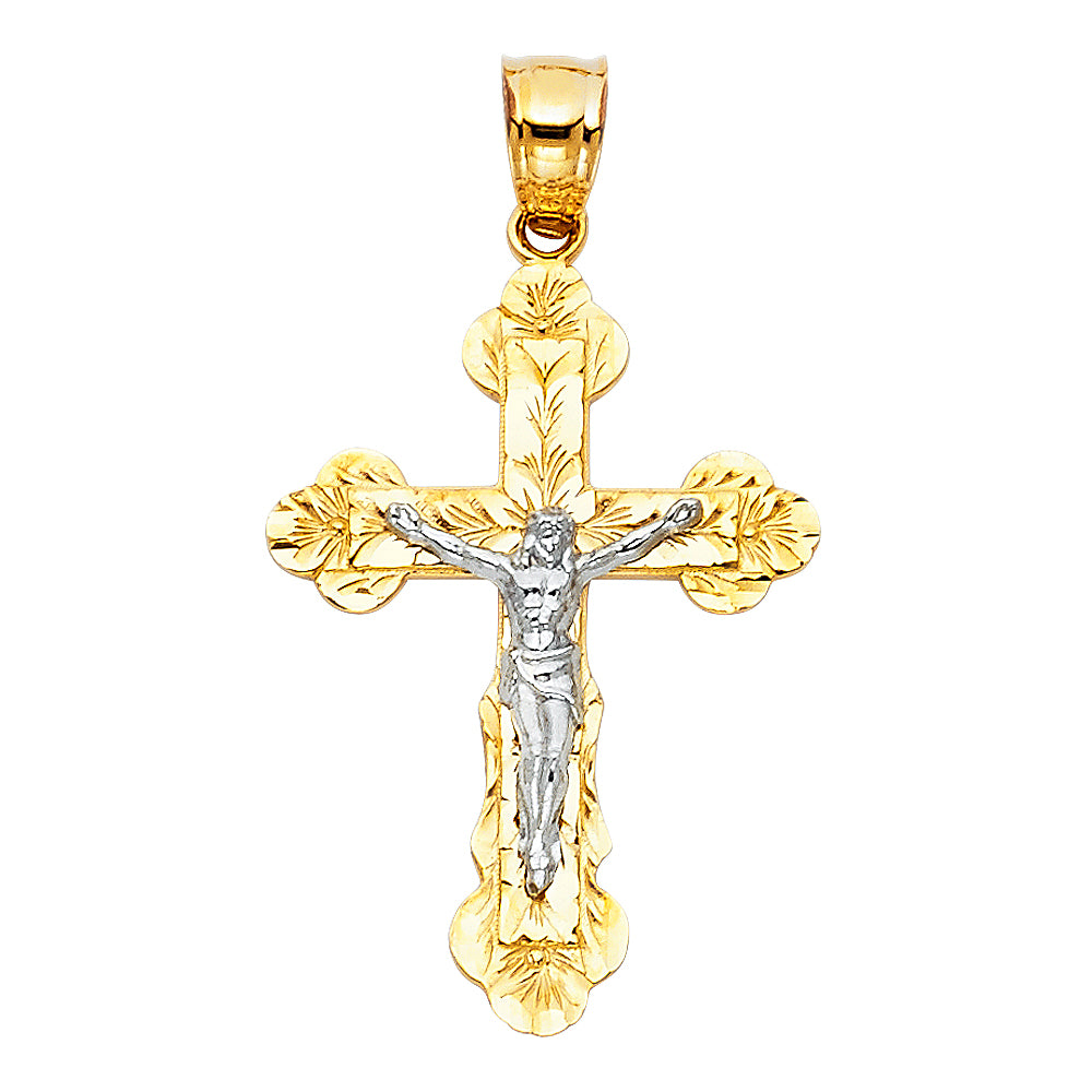 10KT Gold Two-Tone Crucifix Cross Pendant 28MM+Bail
