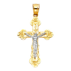 10KT Gold Two-Tone Crucifix Cross Pendant 28MM+Bail