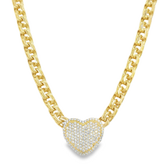 10KT Gold 6MM Chino Link Monaco Heart with CZ Chain 18 Inches. Made to