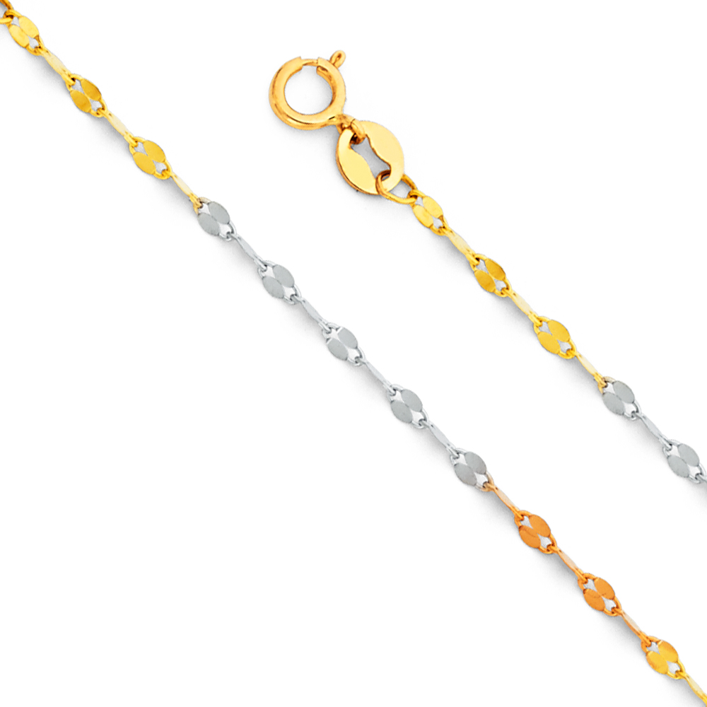 10KT Tricolor Gold 1.7MM Mirror Chain 18 Inches