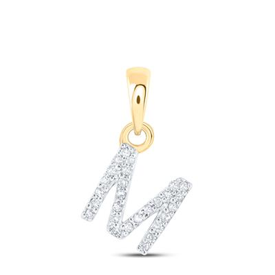 10K YELLOW GOLD ROUND DIAMOND INITIAL M LETTER PENDANT 0.16 CTTW