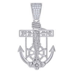 925 Sterling Silver Mens Cubic-Zirconia Anchor Crucifix Religious Charm Pendant