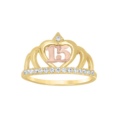 10kt Two-tone Gold Womens Cubic-Zirconia 15 Anos Crown Quinceanera Rin