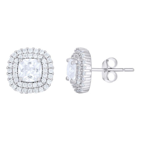 925 Sterling Silver Womens Cushion-Cut Round Cubic-Zirconia Square Fas