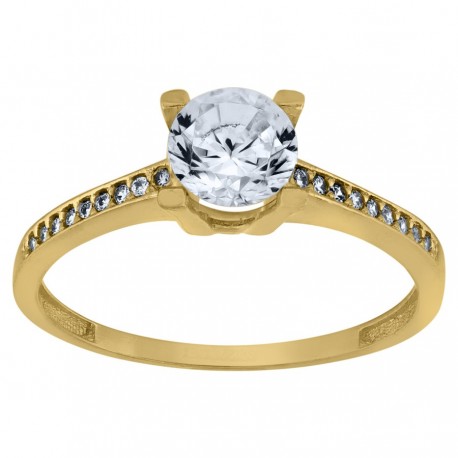 10kt Yellow Gold Womens Round Cubic Zirconia Engagement Ring