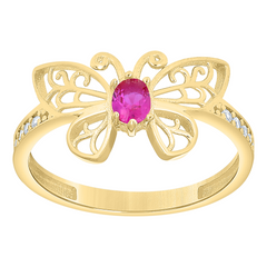 10kt Yellow Gold Womens Red Oval Round Cubic-Zirconia Butterfly Fashio