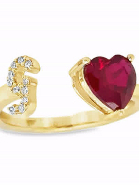 10KT Gold Adjustable Red Heart Initial Ring Letter G