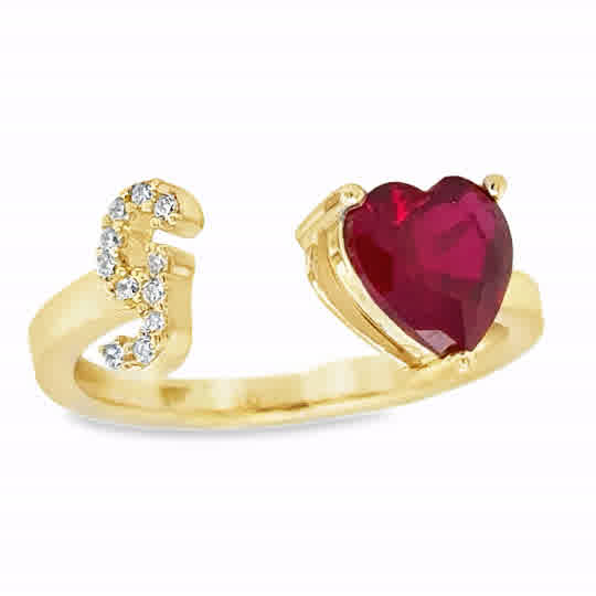 10KT Gold Adjustable Red Heart Initial Ring Letter G