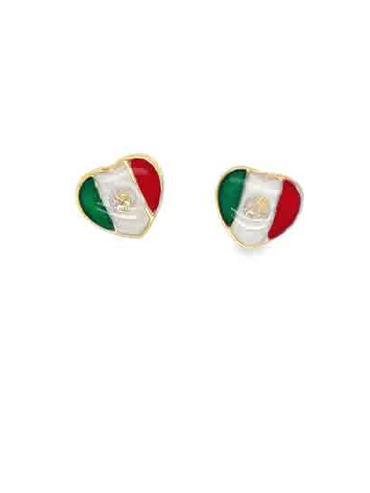 10Kt Yellow Gold Mexico Flag Stud Earrings