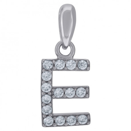 925 Sterling Silver Cubic-Zirconia Initial E Charm Pendant