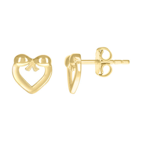 10kt Yellow Gold Womens Bow Heart Coquette Stud Earrings
