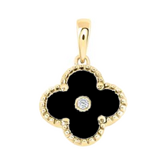 10k Yellow Gold Round Diamond Clover Charm Pendant 0.012 Cttw