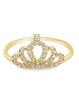 10KT Yellow Gold Crown Ring with White Stones