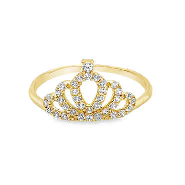 10KT Yellow Gold Crown Ring with White Stones