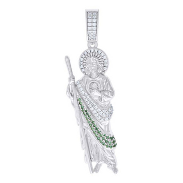 925 Sterling Silver Green White Cubic-Zirconia St. Jude Religious Char