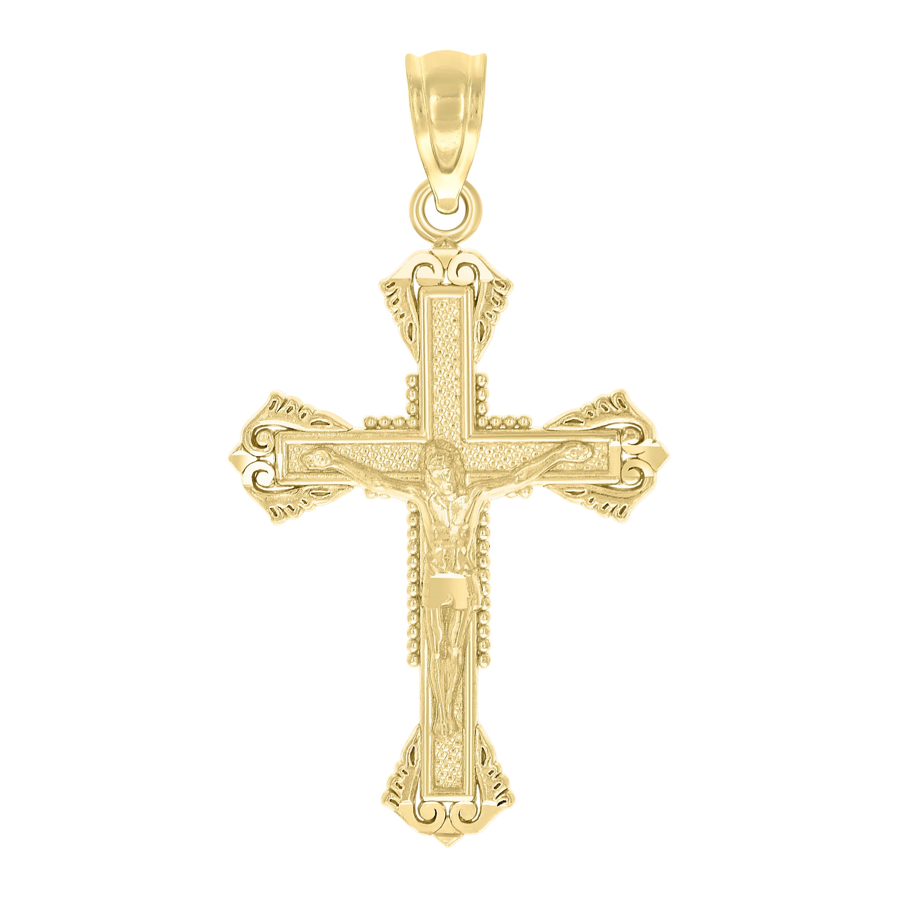10kt Yellow Gold Unisex Textured Crucifix Cross Religious Charm Pendan