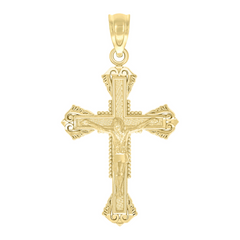 10kt Yellow Gold Unisex Textured Crucifix Cross Religious Charm Pendan