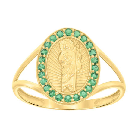 10kt Yellow Gold Womens Green Cubic-Zirconia St. Jude San Judas Ring