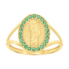 10kt Yellow Gold Womens Green Cubic-Zirconia St. Jude San Judas Ring