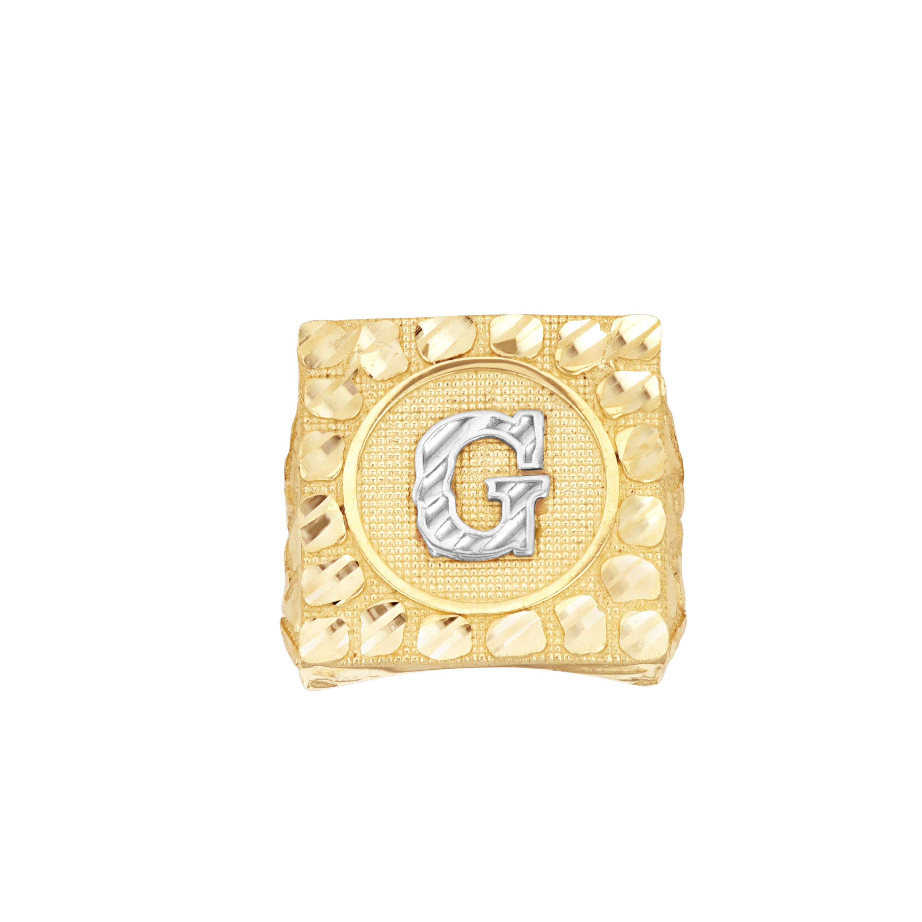 10kt Two-Tone Gold Mens Initial Alphabet G Nugget Ring