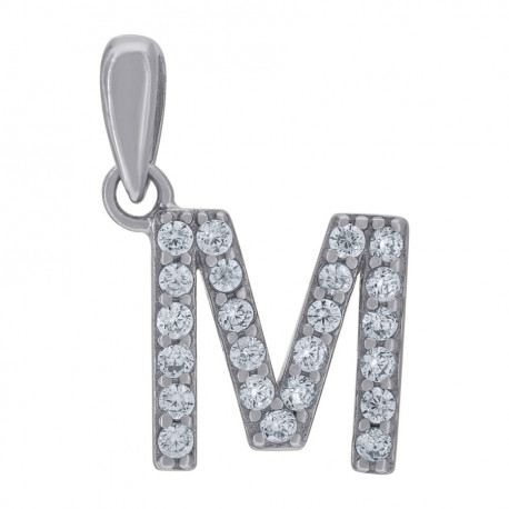925 Sterling Silver Cubic-Zirconia Initial M Charm Pendant