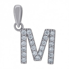 925 Sterling Silver Cubic-Zirconia Initial M Charm Pendant