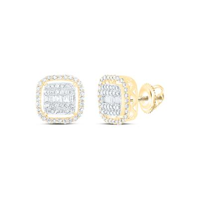10k Yellow Gold Baguette Diamond Square Earrings 5/8 Cttw