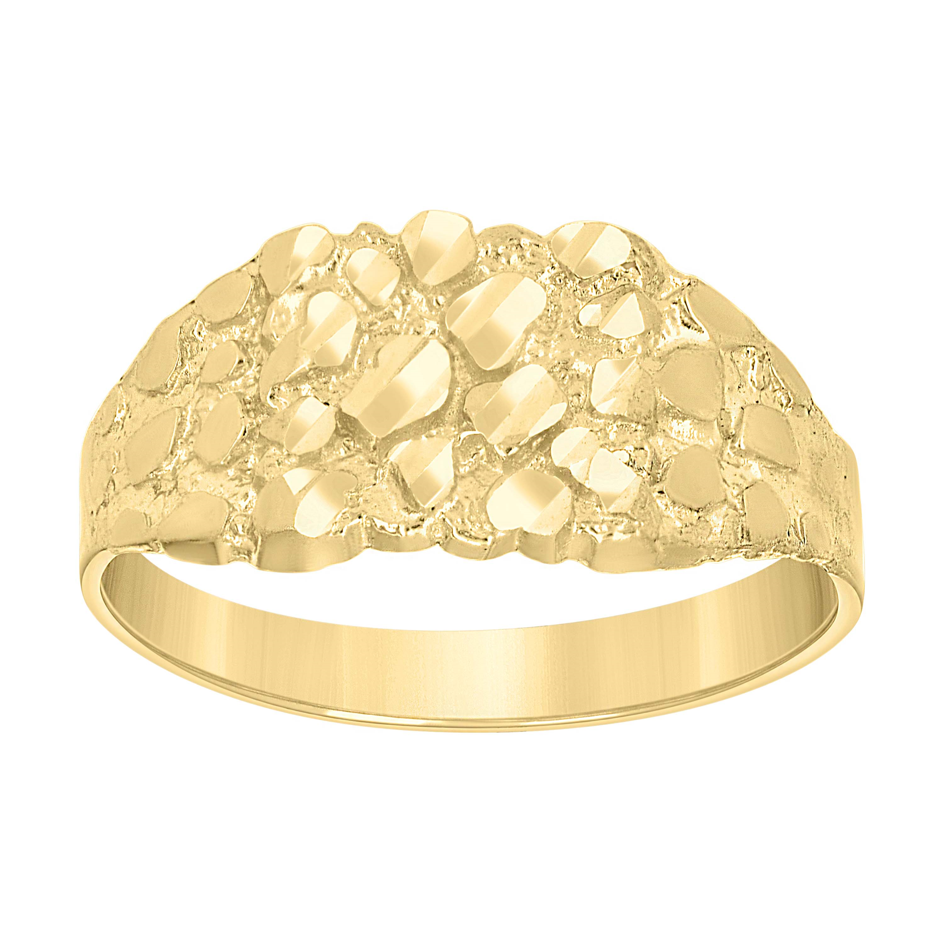10kt Yellow Gold Unisex Diamond-cut Nugget Fashion Ring S8